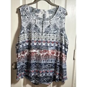 CJ Banks Shirt Multicolor Patterned Sleeveless Size 1x Tank Top Shirt‎